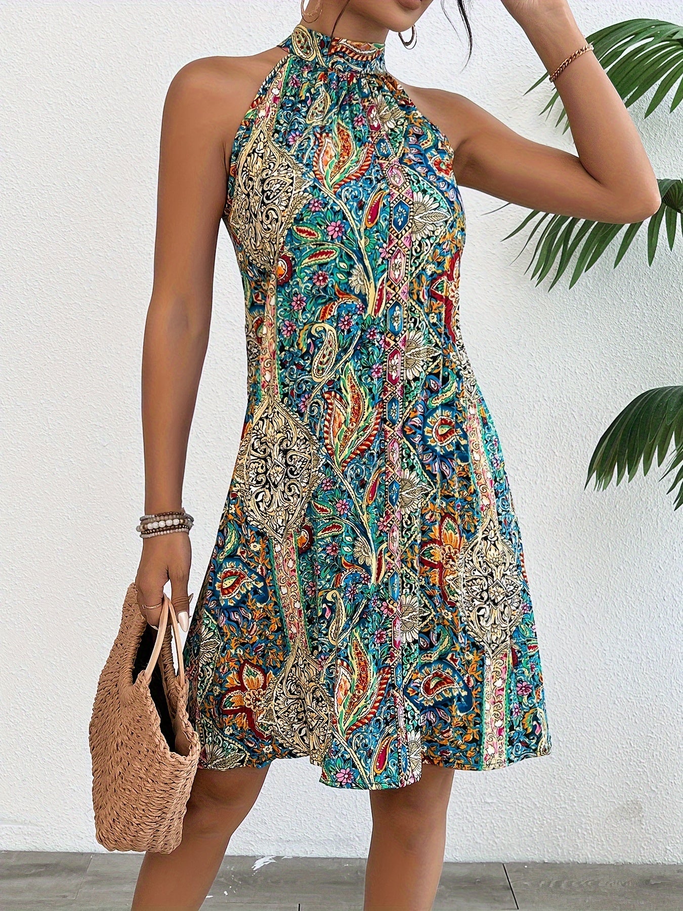 Damen Sommerkleid Elegant mit Boho-Muster und Neckholder – Freizeit- & Ausgehkleid