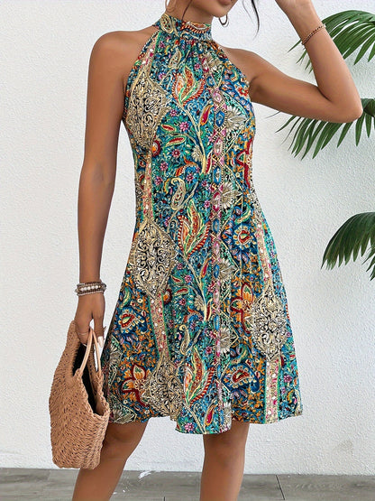 Damen Sommerkleid Elegant mit Boho-Muster und Neckholder – Freizeit- & Ausgehkleid