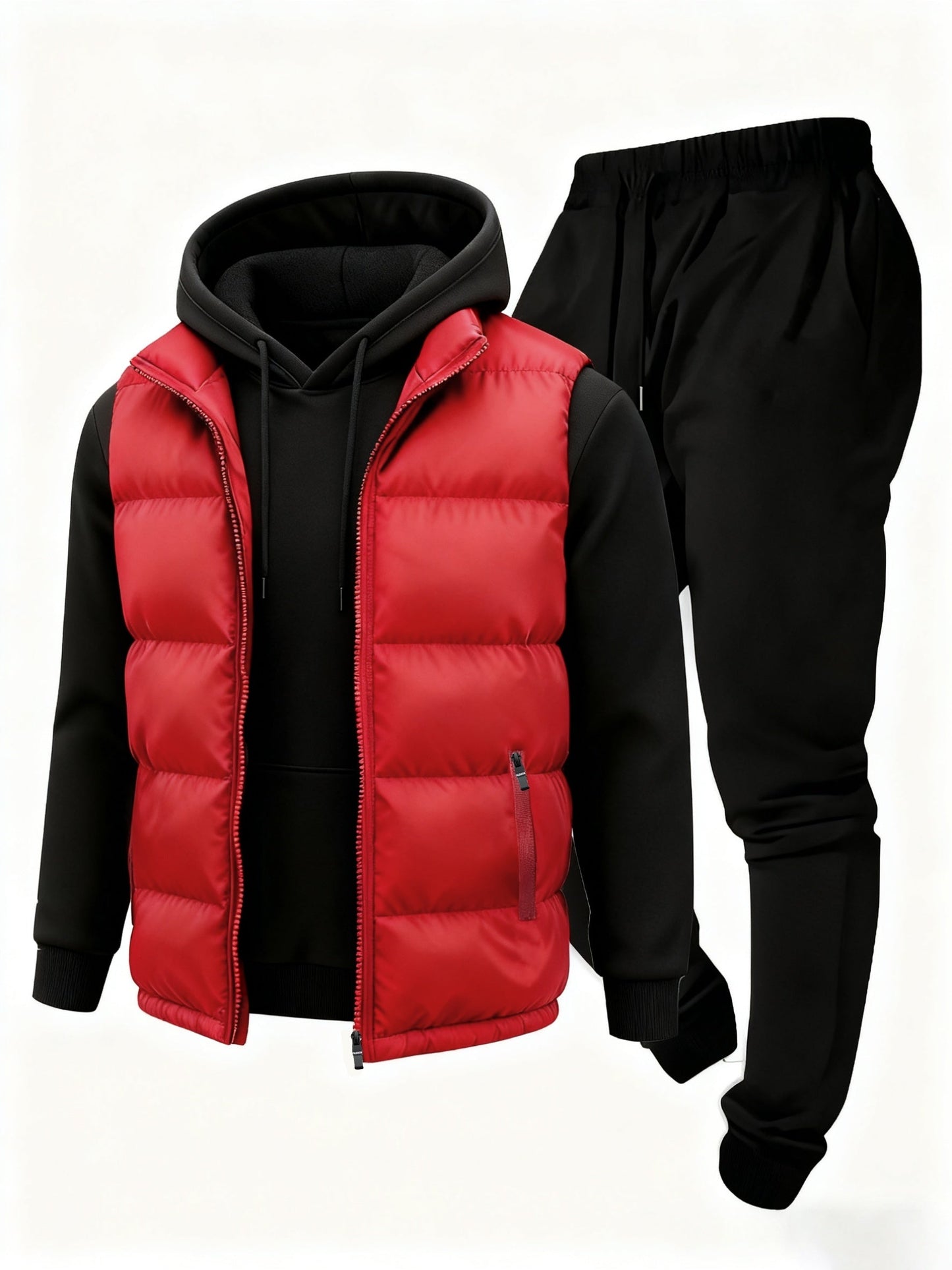 Men's puffer vest, hoodie, sweatpants, tracksuit set