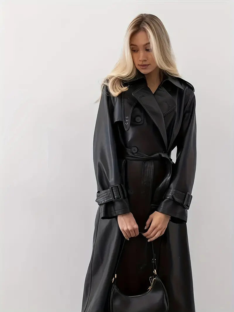 Damen Trenchcoat – Langer Mantel mit Taillengürtel und breitem Revers – Stilvoll für Herbst und Winter