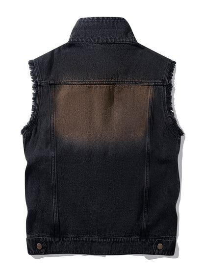 Men's black washed sleeveless denim vest