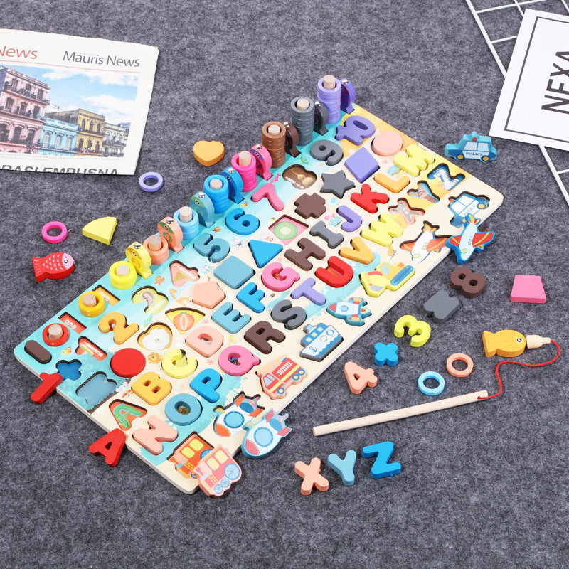 Children's Educational Toy Wooden Peg Puzzle Alphabet Numbers Motor Skills Montessori