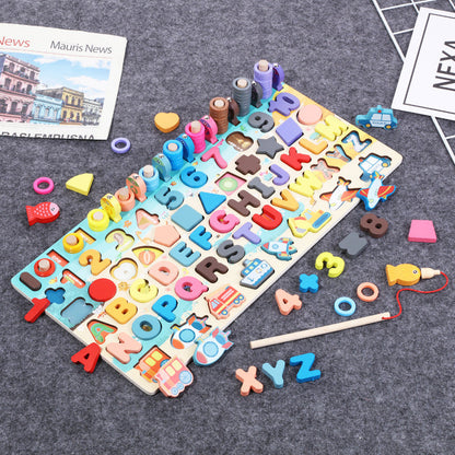 Children's Educational Toy Wooden Peg Puzzle Alphabet Numbers Motor Skills Montessori