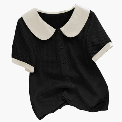 Women's blouse with vintage collar and button placket – elegant casual style for office & everyday wear