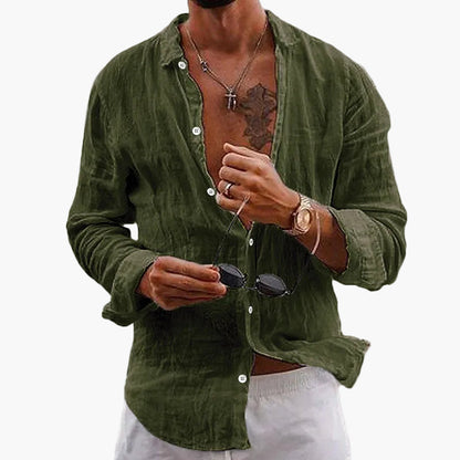 Men's Casual Shirt with Turn-Down Collar – Stylish Long-Sleeve Shirt for Everyday, Vacation & Summer