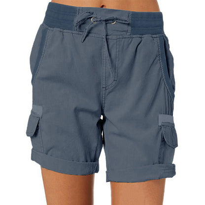 Women's Cargo Shorts Leisure Summer with Drawstring, Elastic Waistband and Pockets – Comfortable Outdoor & Casual Bermuda Shorts