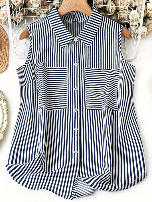 Women's sleeveless striped blouse in elegant polo style for office and leisure