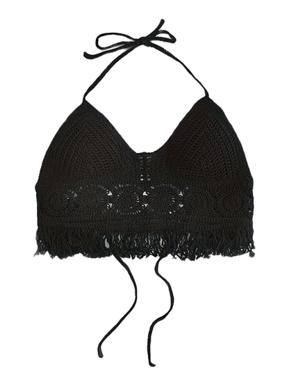 Women's Boho Crochet Bralette Halter Top with Fringe – Festival & Summer Beachwear