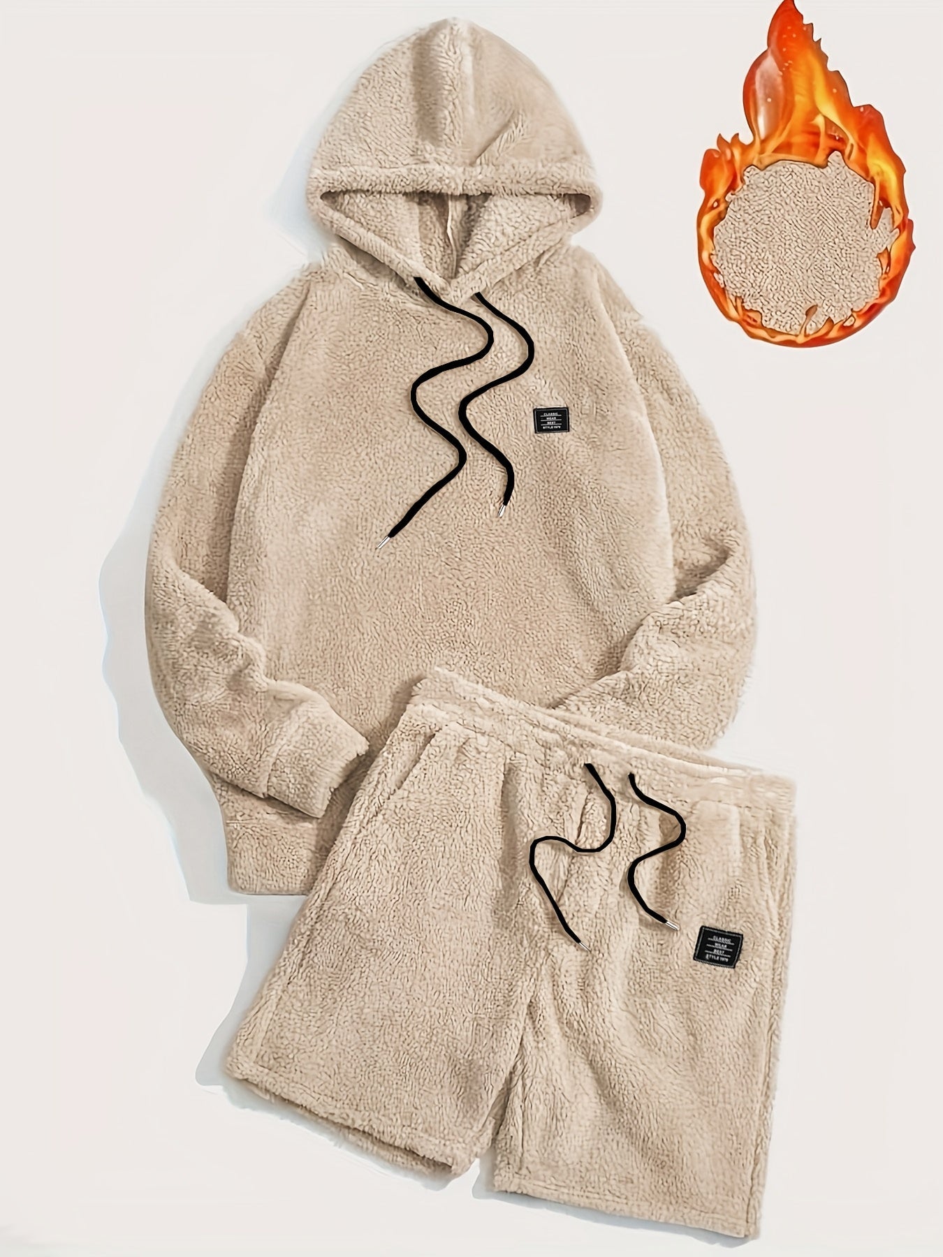 Unisex Teddyfleece Hoodie & Shorts Set Plüsch Hausanzug