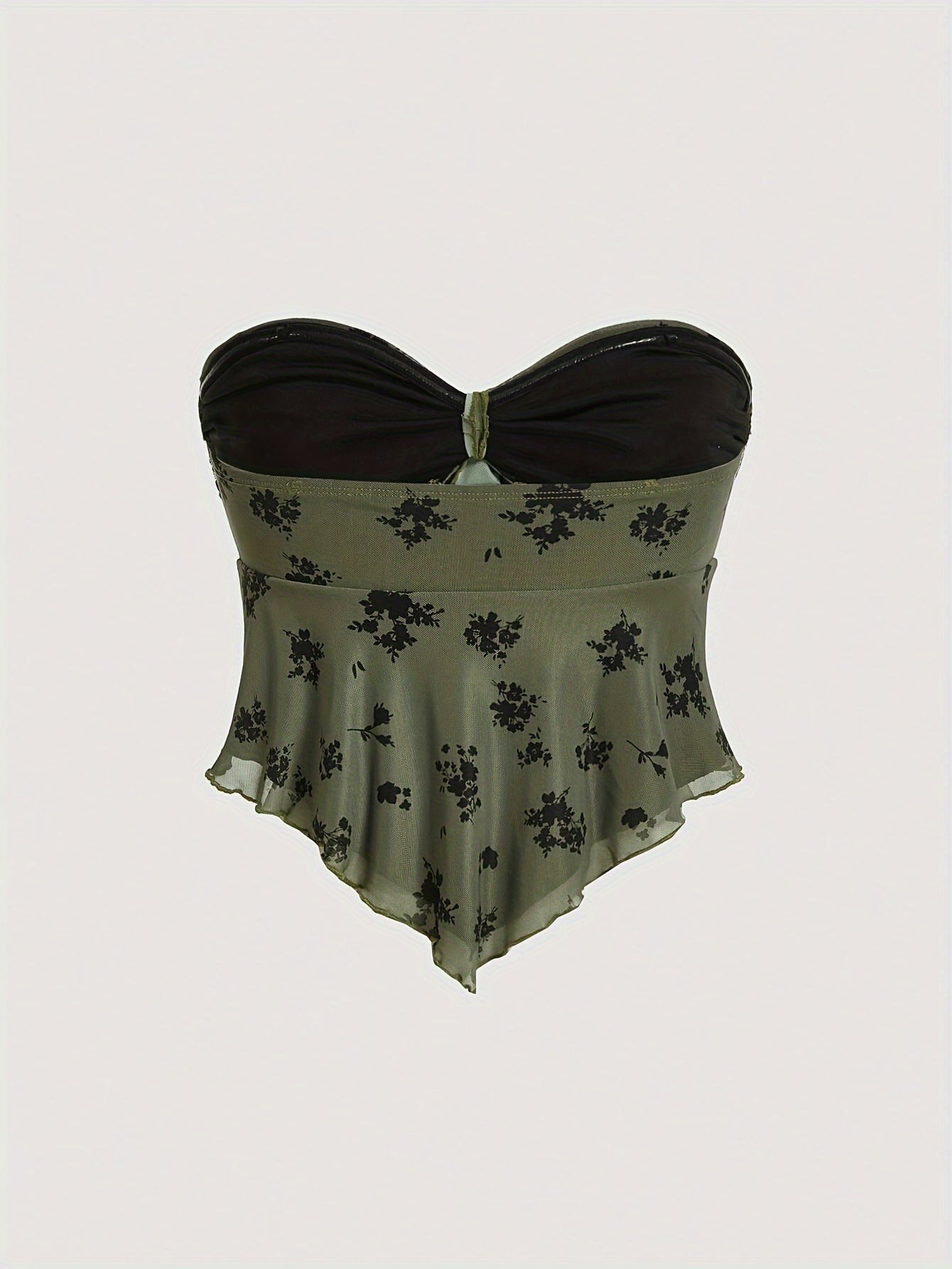 Women's Bandeau Top with Tie Knot and Floral Pattern – Elegant Summer Top for Going Out and Leisure