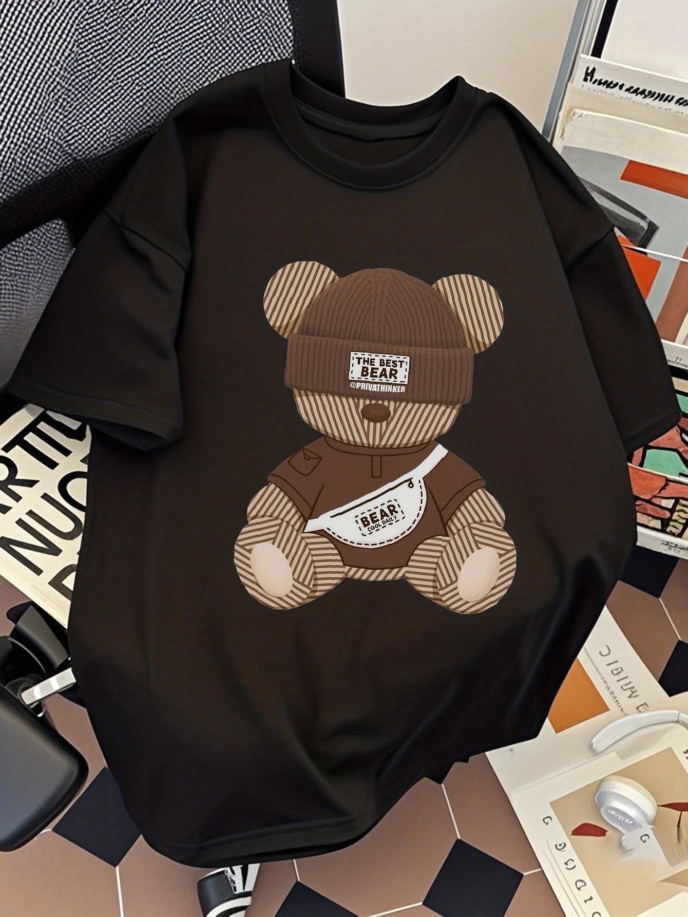 Men's Streetwear T-Shirt with Bear Print – Urban Style, Casual Look, Short Sleeve