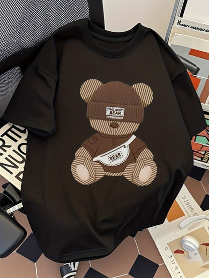 Men's Streetwear T-Shirt with Bear Print – Urban Style, Casual Look, Short Sleeve