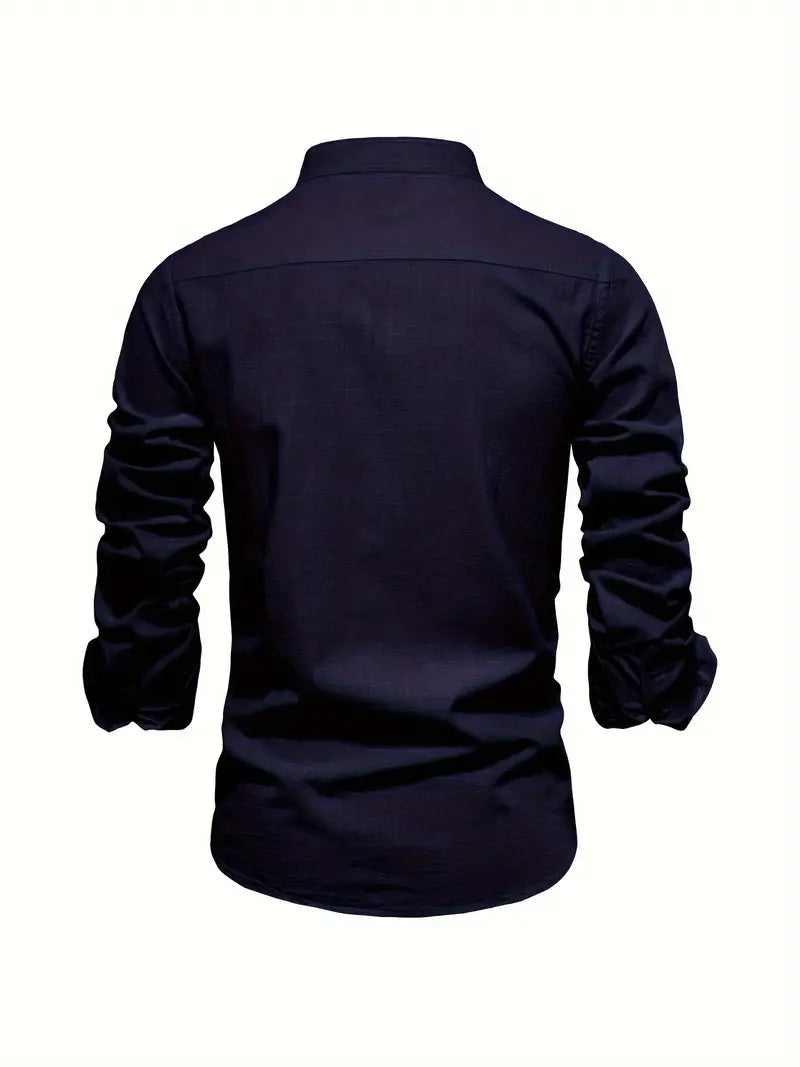 Men's Standing Collar Long-Sleeve Shirt – Contemporary Work and Leisure Shirt, Slim Fit, Refined