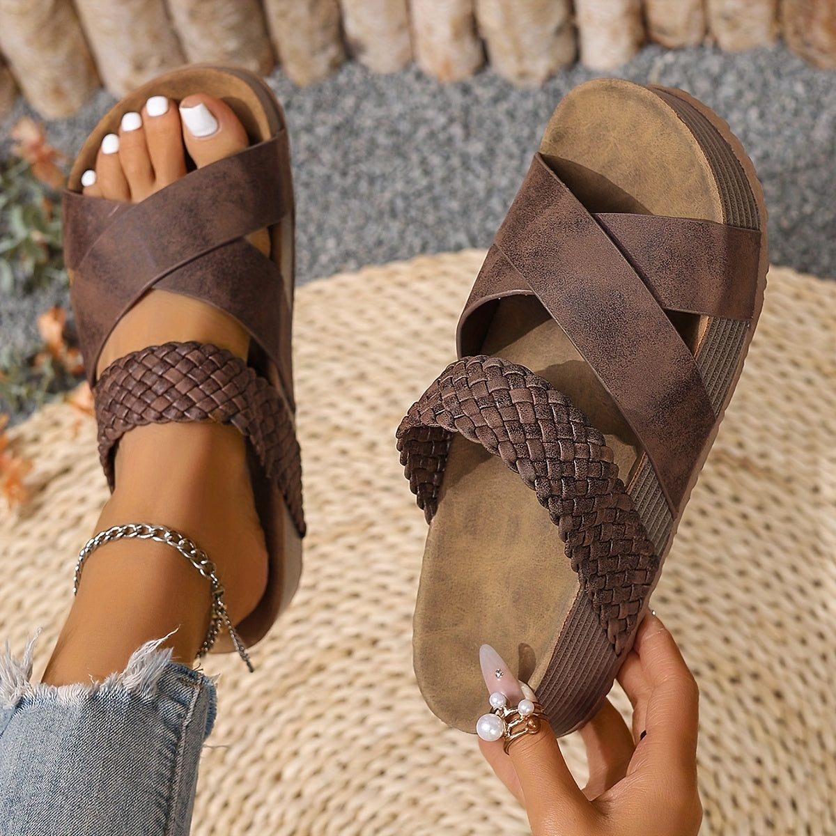 Damen Plateau-Sandalen mit geflochtenem Riemen – Boho Style für Freizeit und Sommer
