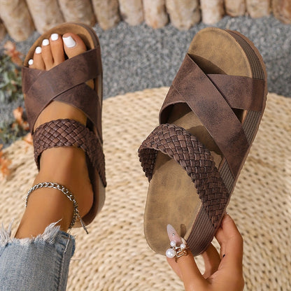 Damen Plateau-Sandalen mit geflochtenem Riemen – Boho Style für Freizeit und Sommer