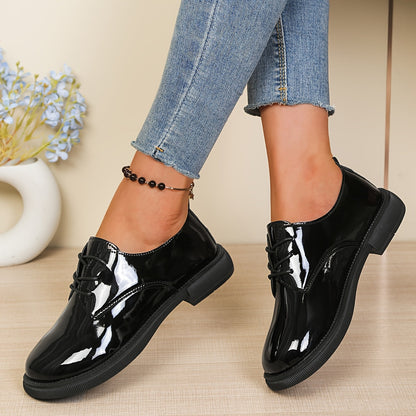 Damen Lack Derby Schnürschuhe mit Profilsohle