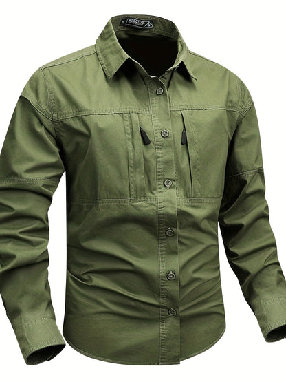 Herren Langarmhemd mit Brusttaschen und Knopfleiste in Militär-Stil