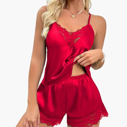 Women's Pajama Set – Seductive Lace Look, Two-Piece, Sexy Nightwear for Spring and Summer