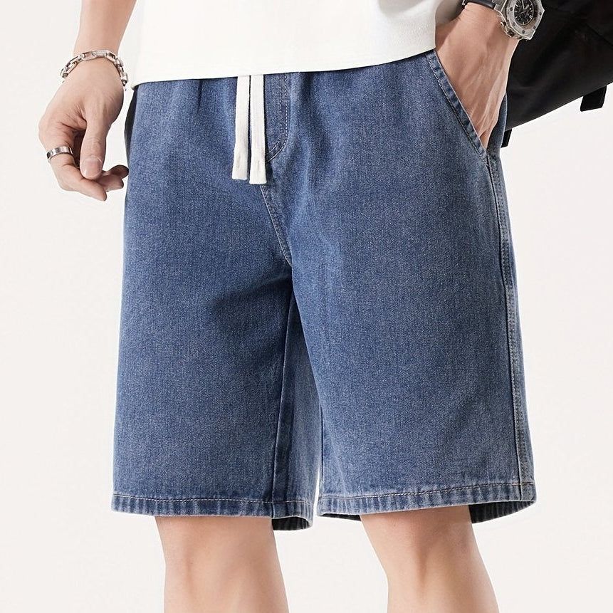 Men's Casual Loose Fit Denim Shorts with Drawstring – Relaxed, Knee-Length Shorts for Everyday and Streetwear