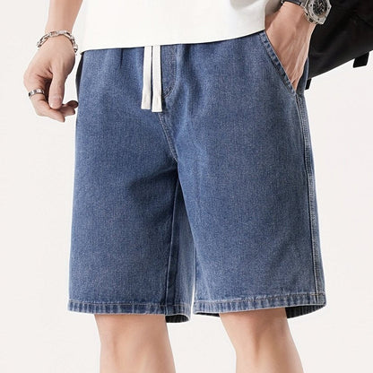 Men's Casual Loose Fit Denim Shorts with Drawstring – Relaxed, Knee-Length Shorts for Everyday and Streetwear