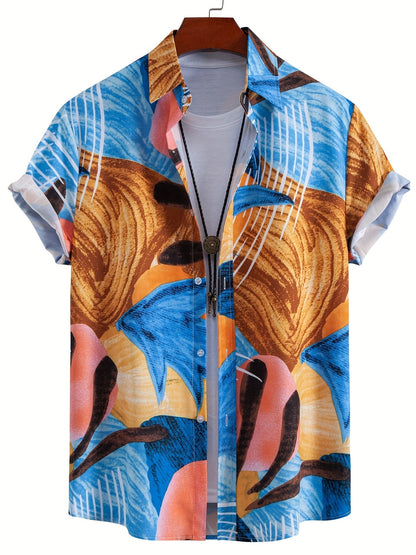 Men's Short-Sleeve Casual Shirt with Shell Motif – Modern Resort Shirt for Beach & Vacation
