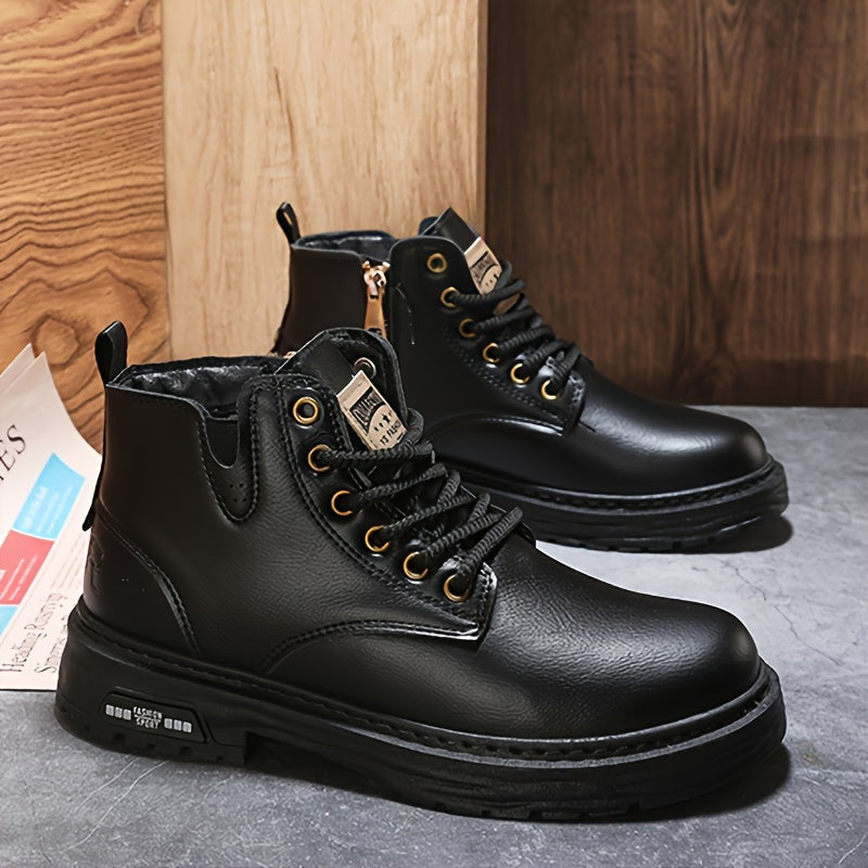 Men's worker boots with laces and a zipper, lined