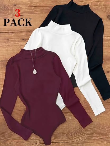 Damen Body Langarm Rollkragen Slim Fit Rippstrick Optik