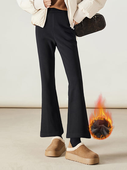 Damen Schlaghose mit Thermo-Futter – Warme Leggings mit weichem Plüsch innen, Schwarz