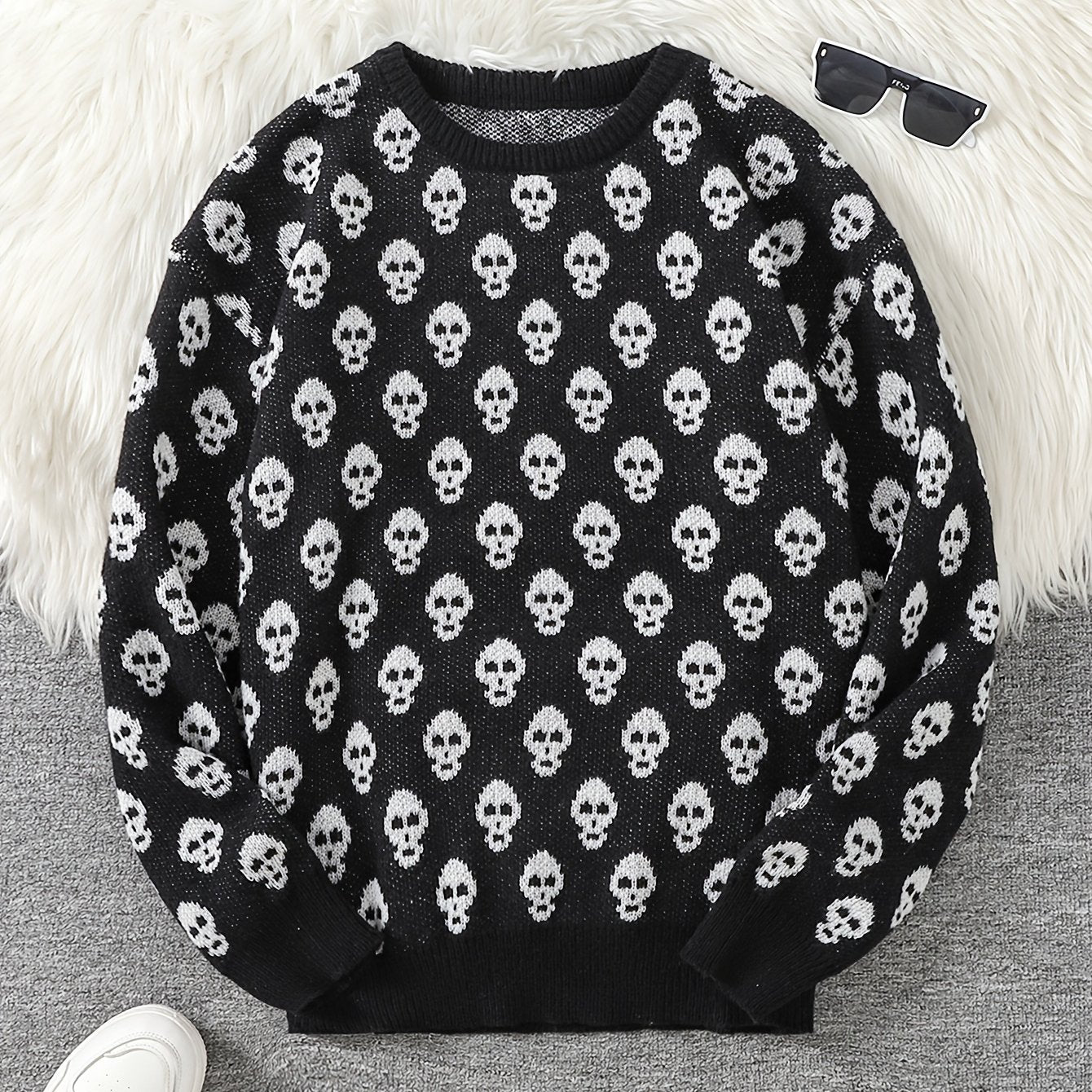 Unisex skull crew-neck long-sleeve knit sweater