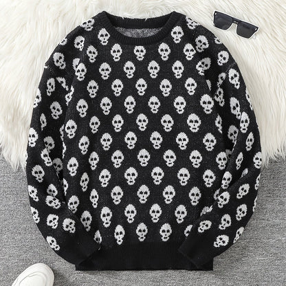 Unisex skull crew-neck long-sleeve knit sweater