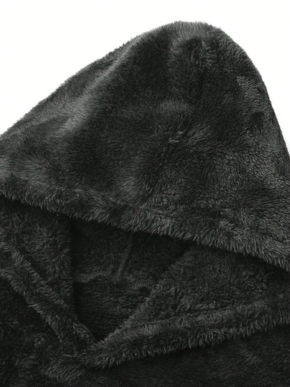 Unisex flannel plush tracksuit in gray with a hood