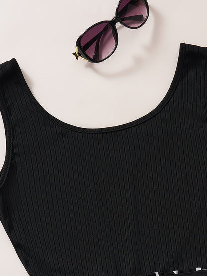 Women's Elegant Jumpsuit with Stripes and Waist Belt – Sleeveless Summer Romper for Leisure & Vacation
