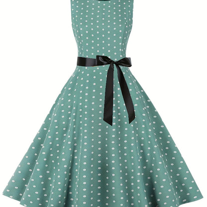 Women's Vintage Polka Dot Fit & Flare Dress for Festive Occasions and Everyday Wear