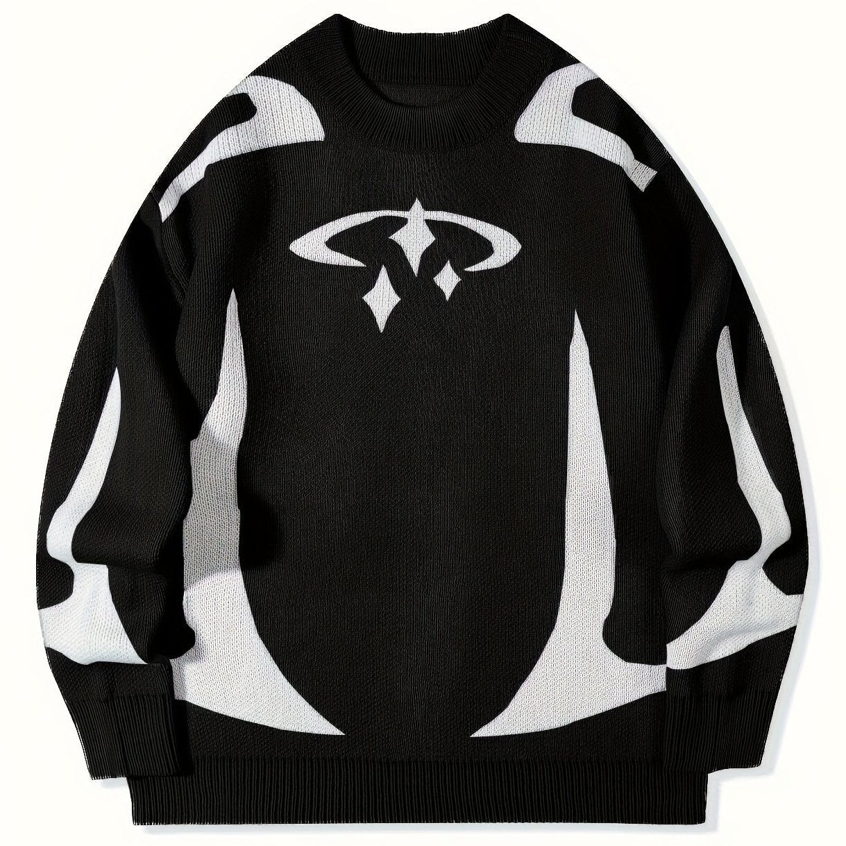 Unisex Strickpullover mit Rundhalsausschnitt und grafischem Muster