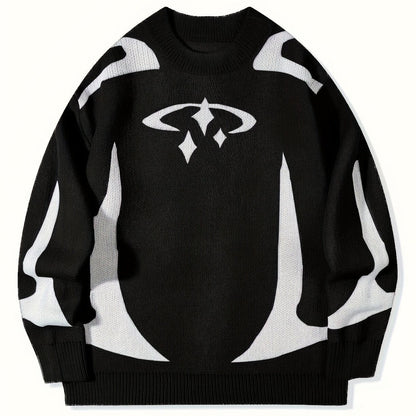 Unisex Strickpullover mit Rundhalsausschnitt und grafischem Muster