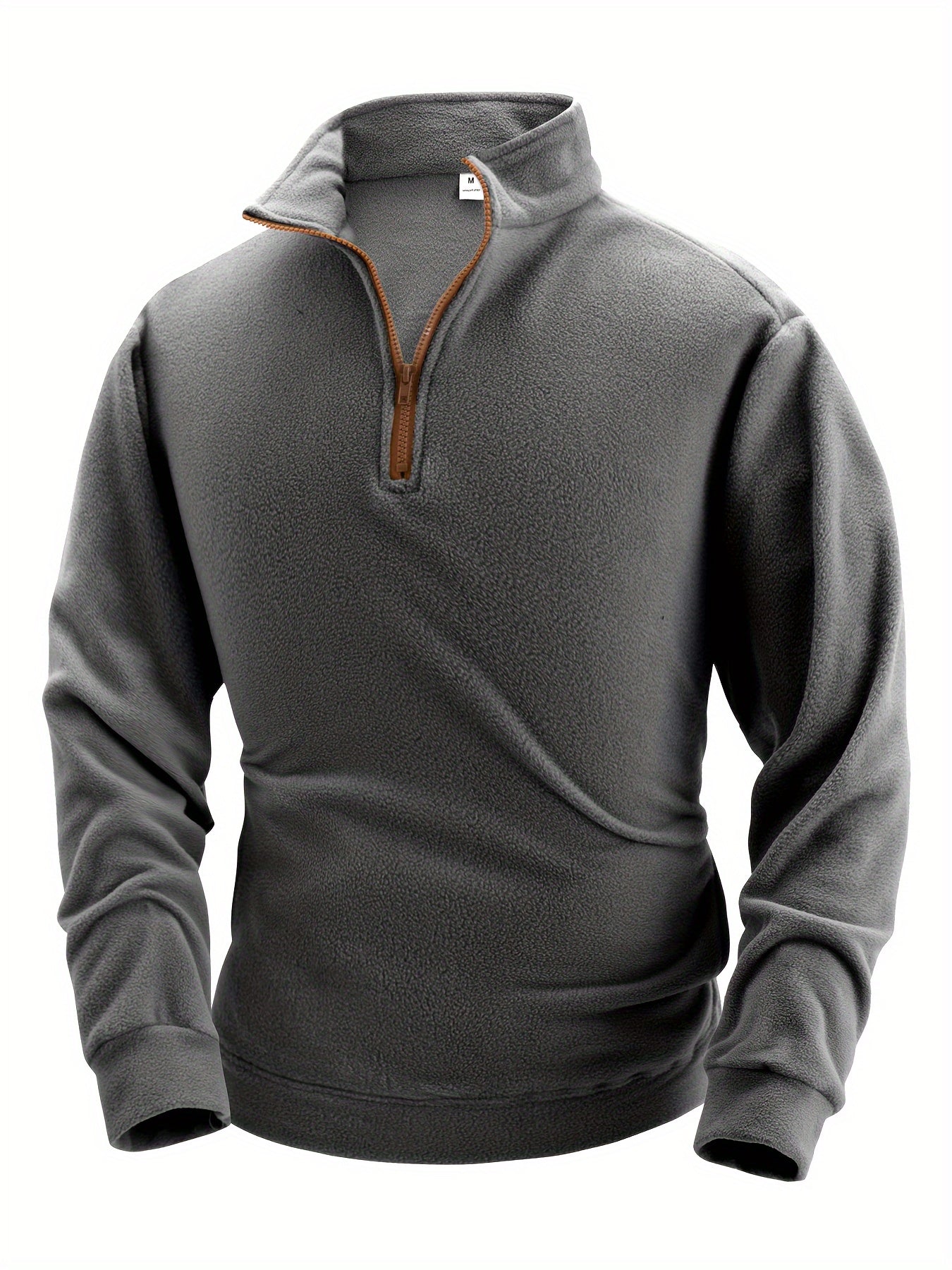 Men's Fleece Pullover with Stand Collar and Zipper, Warm Fleece Top