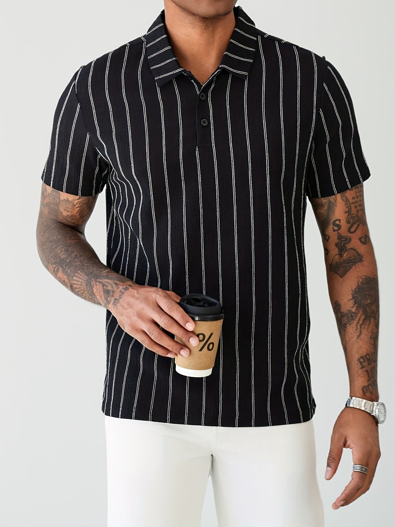 Men's Polo Shirt with Stripe Pattern – Modern Short-Sleeve Design for Everyday and Leisure Use