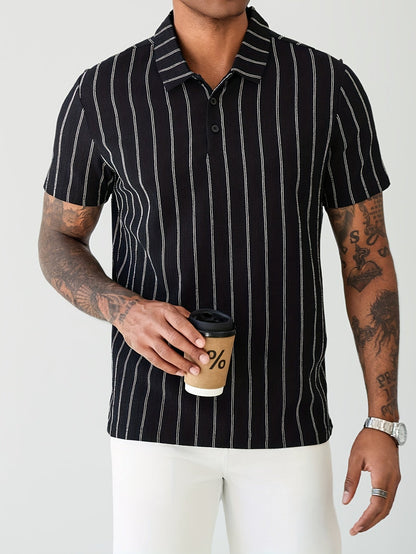 Men's Polo Shirt with Stripe Pattern – Modern Short-Sleeve Design for Everyday and Leisure Use