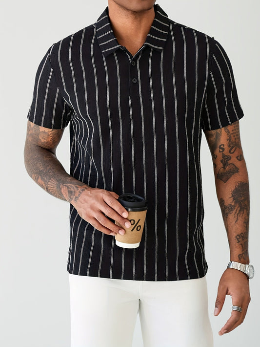 Men's Polo Shirt with Stripe Pattern – Modern Short-Sleeve Design for Everyday and Leisure Use