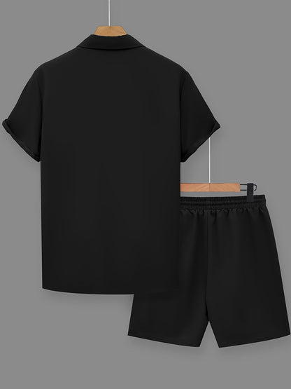 Herren Freizeit Zweiteiler Set mit Motivationsspruch – Kurzarm Hemd und Shorts, Modernes Sommer Outfit