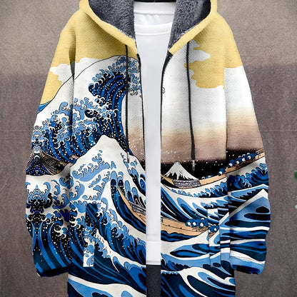 Hoodie Jacke mit Reißverschluss und Muster, Langarm, gefüttert