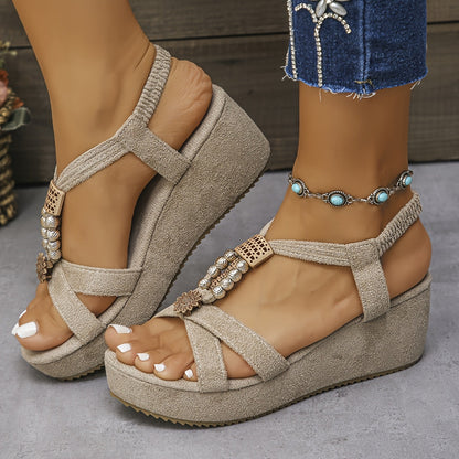 Women's Platform Sandals in Boho Style with Decorative Details – Vintage Summer Shoes for Everyday & Leisure