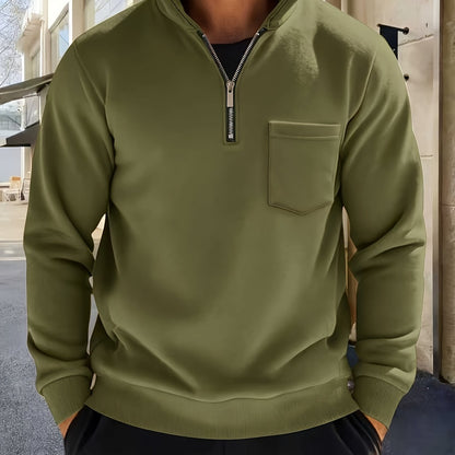 Herren Halb-Reißverschluss Pullover mit Brusttasche