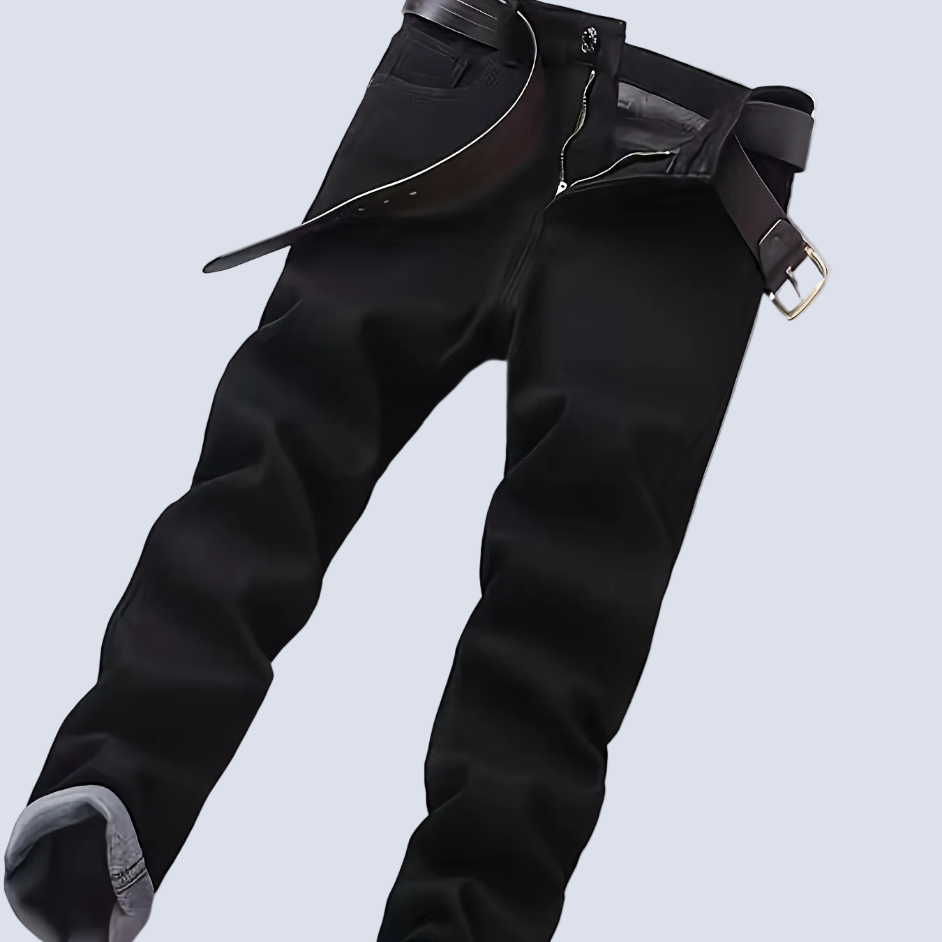 Men's black casual trousers with belt loops