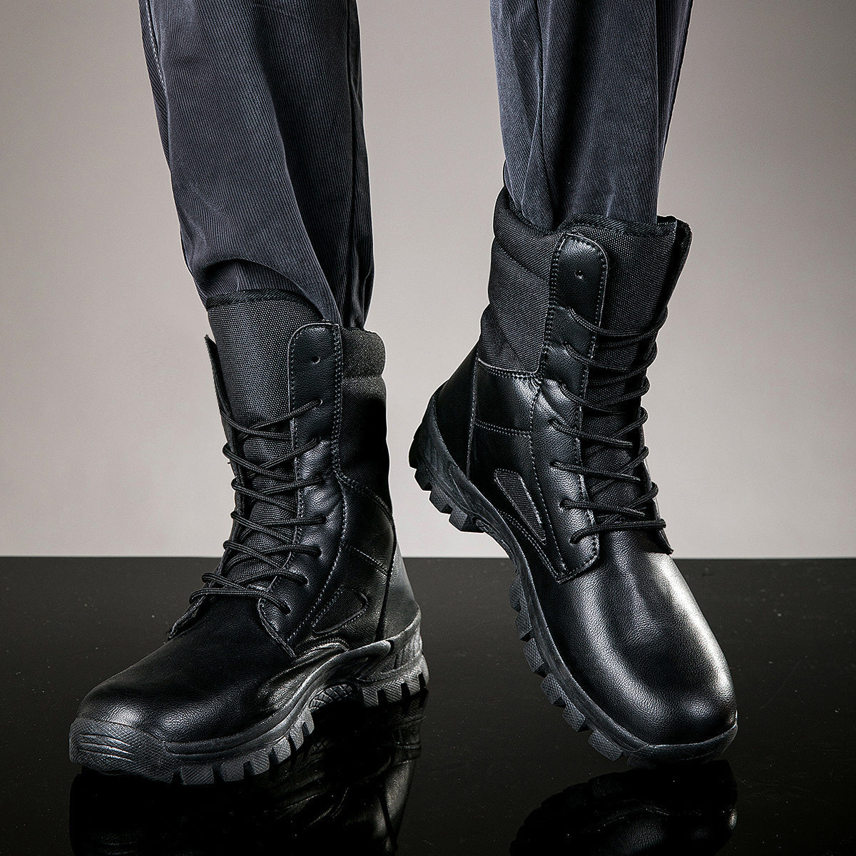 Men's lace-up boots with a high shaft and durable sole