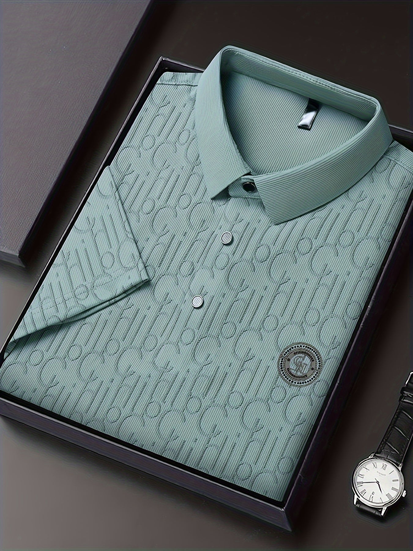 Men's Casual Shirt with Pattern and Classic Notch Collar – Stylish Summer Shirt for Everyday and Leisure Wear