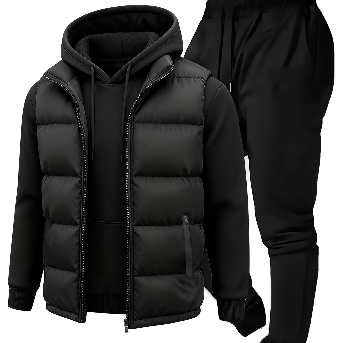 Men's puffer vest, hoodie, sweatpants, tracksuit set