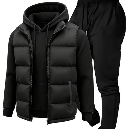 Men's puffer vest, hoodie, sweatpants, tracksuit set