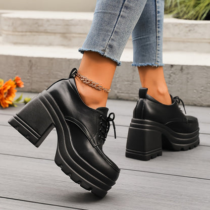 Women's platform lace-up shoes retro style with block heel – fashionable casual shoes for everyday and going out