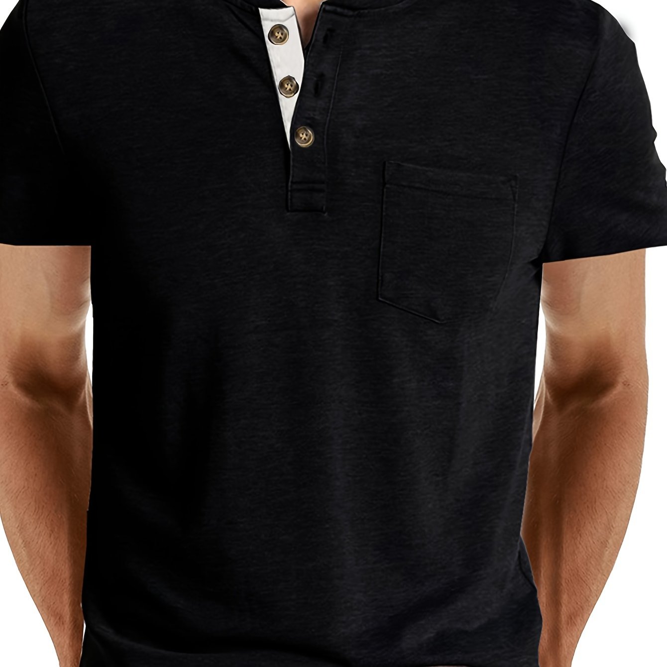 Herren Henley T-Shirt Kurzarm Casual Freizeitshirt mit Knopfleiste und Brusttasche